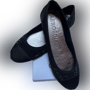 AEROSOLES Women's Black Embellished Flats sz 9 new